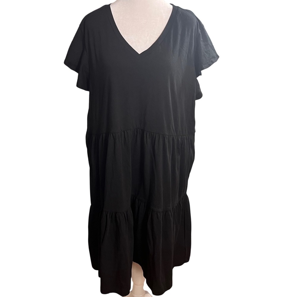 ❤️NWT OLD NAVY Black Tiered Midi Dress V Neck Short Sleeve Casual Size XXG